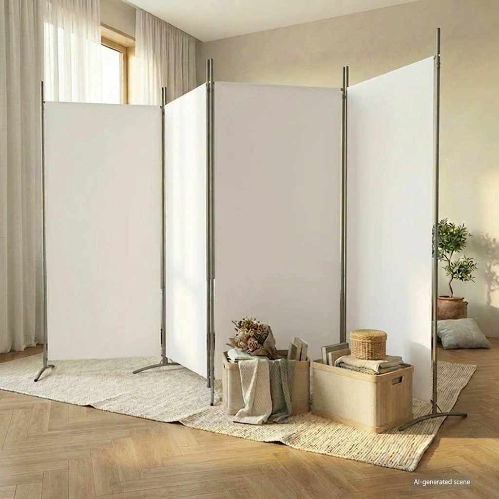 280187 - VIDAXL Ndarës Dhome me 4 Panele, E Bardhë 346x180 cm, Pëlhurë