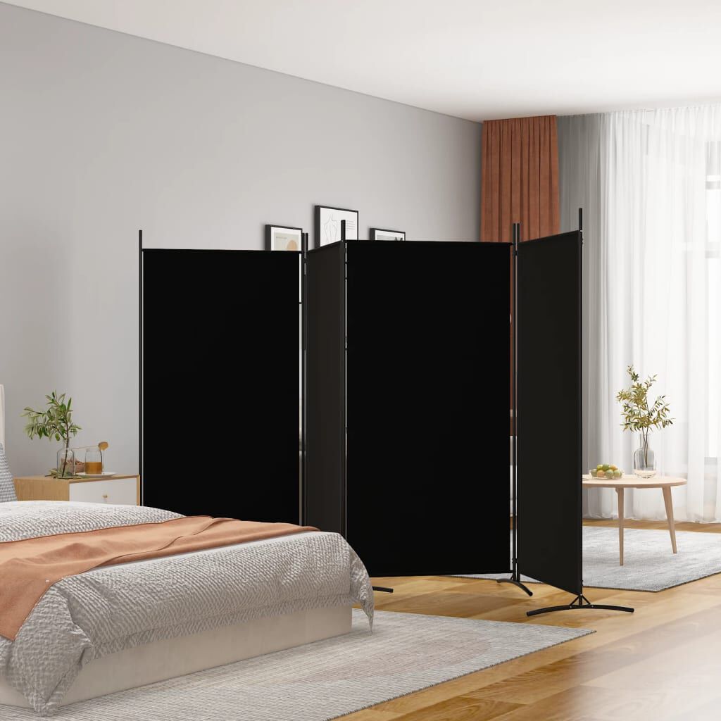 280189 - VIDAXL Ndarës Dhome me 4 Panele, Ngjyrë e Zezë 346x180 cm, Material