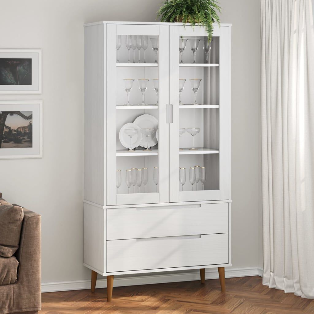 280197 - VIDAXL Dollap Vitrine "MOLDE" i Bardhë 90x35x175 cm Dru Pishe i Fortë