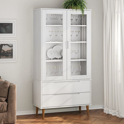 280197 - VIDAXL Dollap Vitrine "MOLDE" i Bardhë 90x35x175 cm Dru Pishe i Fortë