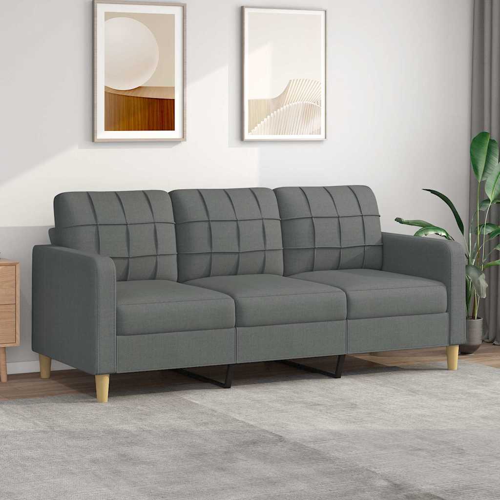 244572 - vidaXL Divan 3 Vendësh Gri i Errët 180 cm Pëlhurë