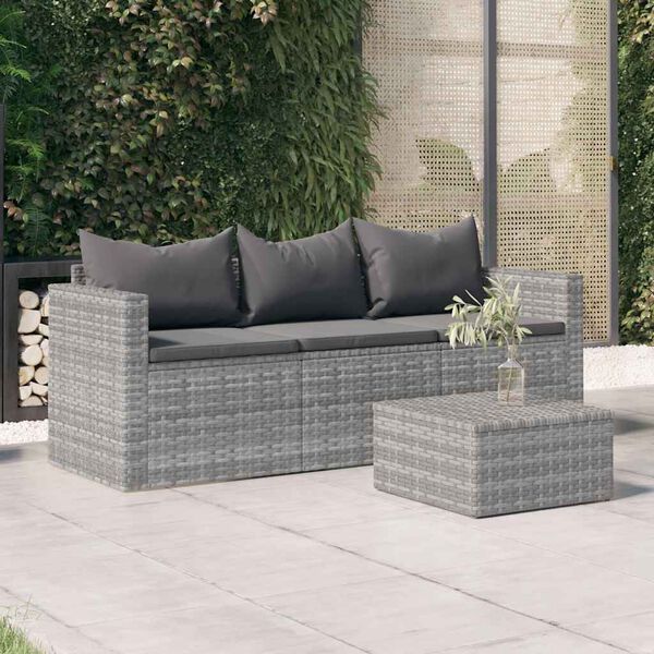 333189 - VIDA XL Divan Kopshti me 3 Vende me Jastëkë, Gri Poliester, Ratan