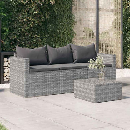 333189 - VIDA XL Divan Kopshti me 3 Vende me Jastëkë, Gri Poliester, Ratan