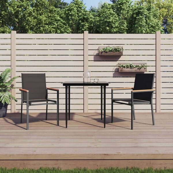 334171 - VIDA XL Karrige kopshti 2 copë të zeza 55x61,5x90 cm Tekstilin dhe çelik