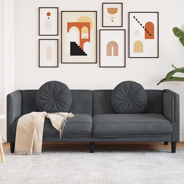 244603 - VIDA XL Divan me Jastëkë 3-Vendësh, Kadife Gri e Errët