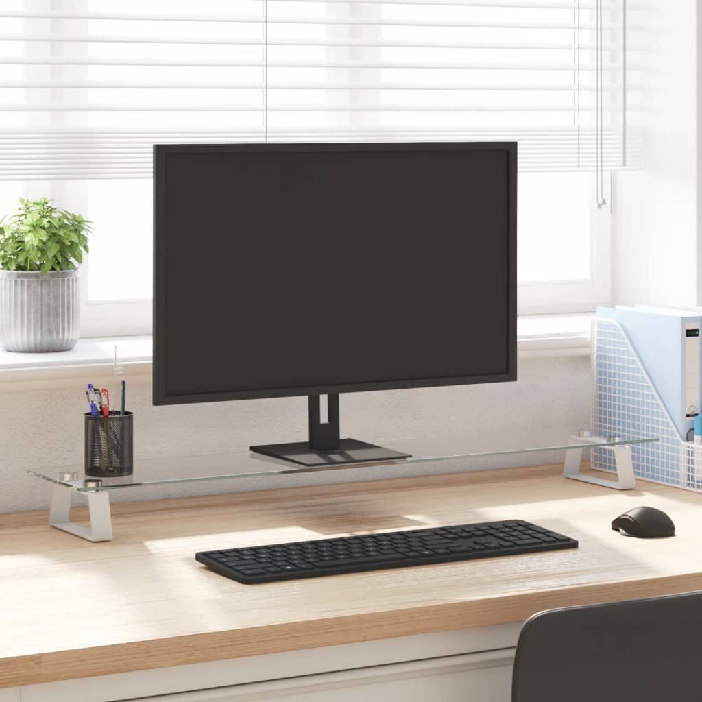 265267 - VIDA XL Stand Monitori E Bardhë 100x20x8 cm Xham i Temperuar dhe Metal i Temperuar