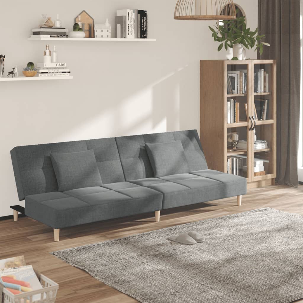 265272 - VIDAXL Divan-Krevat 2-Vendësh me Dy Jastëkë, Material Gri i Errët