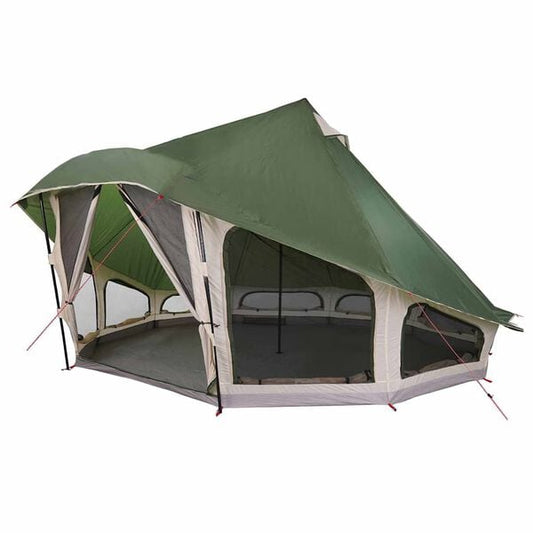 334293 - VIDAXL Tendë Tepee me Çati dhe Depozitim, Jeshile, 508 x 470 x 300 cm, Tafta