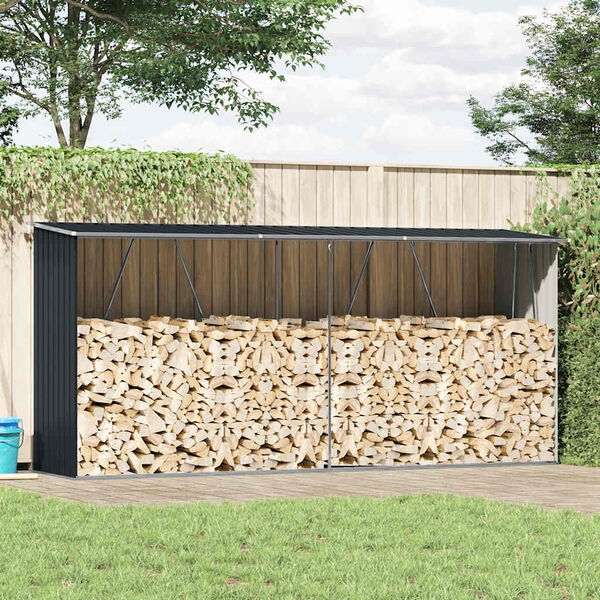 244789 - VIDAXL Hangar për Kopsht me Trungje, Çelik i Galvanizuar 330x84x152 cm Antracit