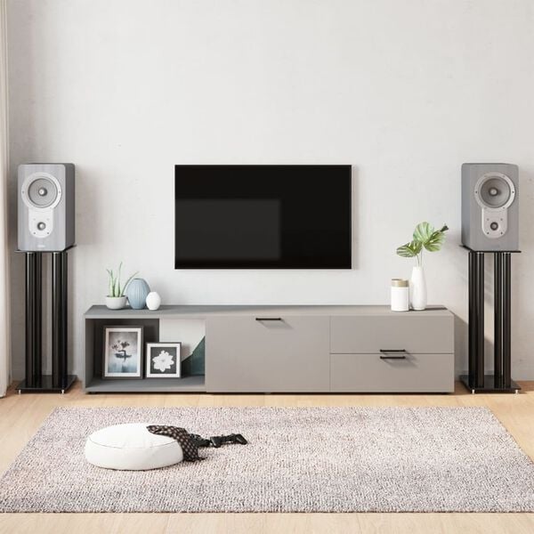 333492 - VidaXL Mbështetëse altoparlantësh 2 copë, xham i zi i temperuar, dizajn me 4 shtylla