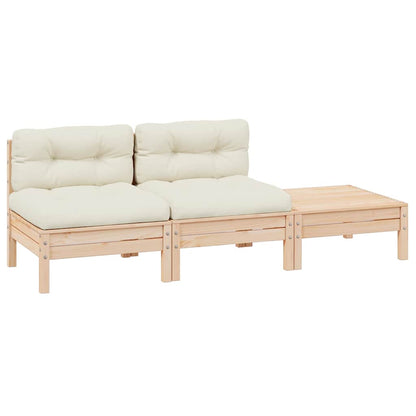 265345 - vidaXL Set Lounge për Kopsht 3 Pjesësh – Dru Pishe Masiv me Jastëkë Krem