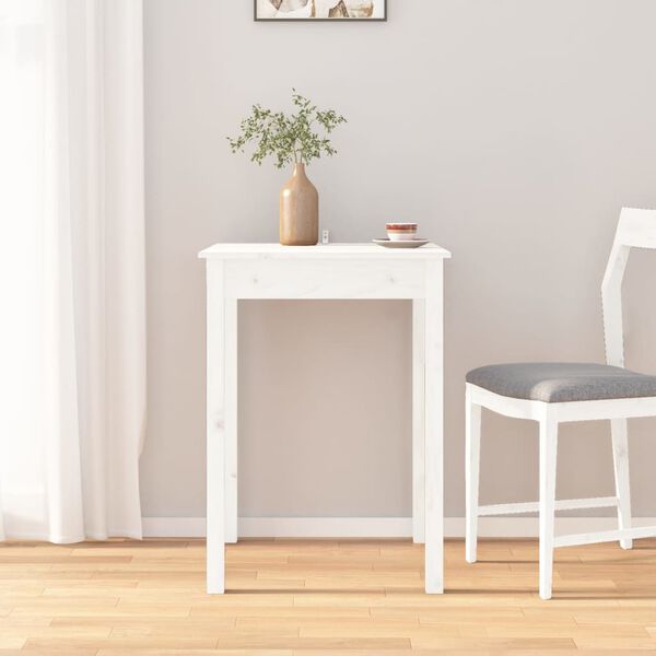 244805 - VIDAXL Tavolinë ngrënieje e bardhë 55x55x75 cm prej druri pishe