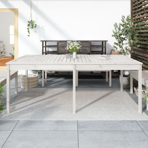 291540 - VIDA XL Tavolinë Kopshti e Bardhë 203,5x100x76 cm Dru Masiv Pishe