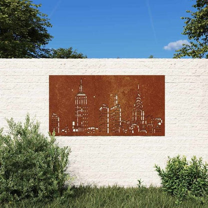 291542 - VIDA XL Dekorim Muri Kopshti 105x55 cm me Dizajn Çeliku Corten Skyline