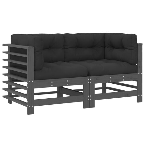 291546 - VIDA XL Divan Këndi me Jastëkë, 2 copë, Dru Pishe Gri