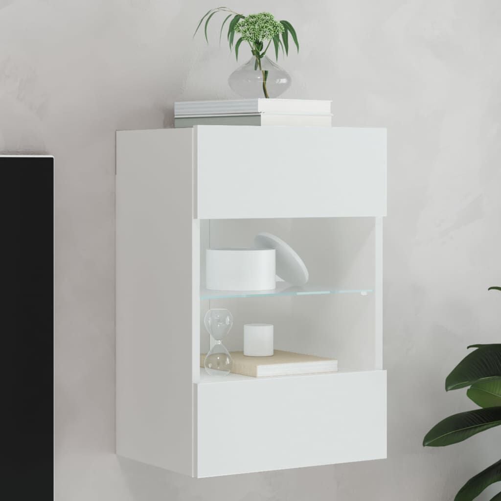 280563 - VIDA XL DOLLAP MURI PËR TV ME DRITA LED, I BARDHË 40x30x60,5 cm