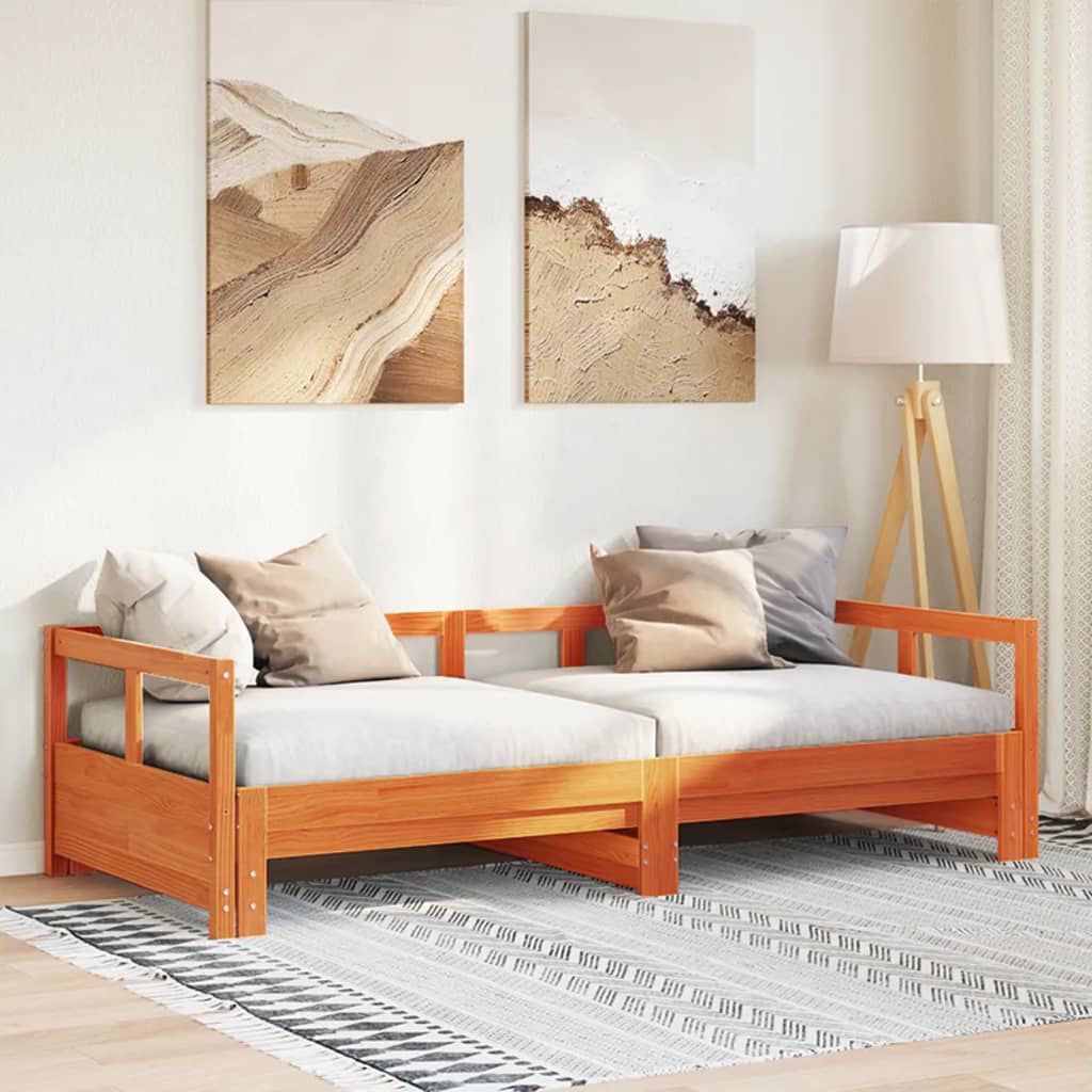 265531 - VIDAXL Divan pa Dyshek Dylli Ngjyrë Kafe 90x200 cm Dru Pishe i Fortë
