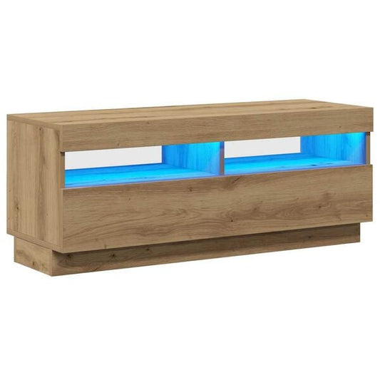 291568 - VIDA XL Kabinet TV me Drita LED Lisi Artizanal 100x35x40 cm Dru i Inxhinieruar