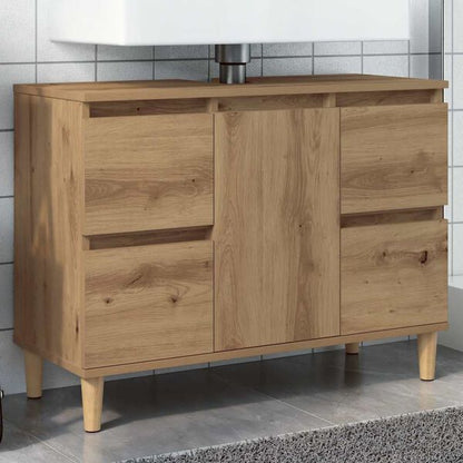 333579 - VIDAXL Dollap Lavamani Artizanal Lisi 80x33x60 cm Dru i Inxhinieruar