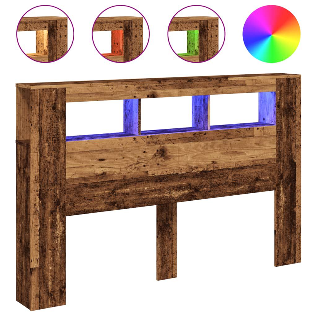 280591 - VIDAXL Koka e shtratit LED prej druri të vjetër 160x18,5x103,5 cm