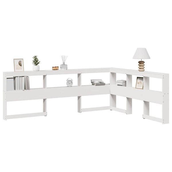 291581 - VIDAXL Raft librash në formë L, e bardhë, 160 cm, prej druri pishe
