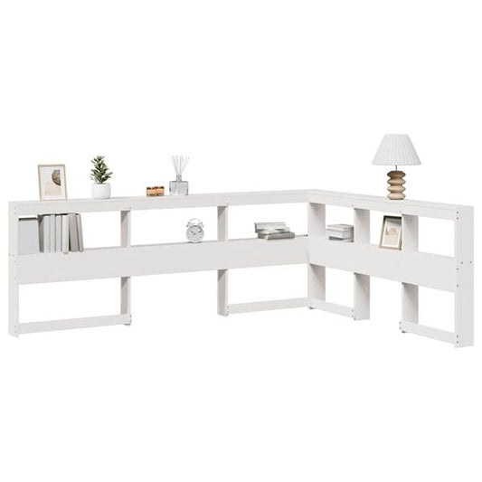291581 - VIDAXL Raft librash në formë L, e bardhë, 160 cm, prej druri pishe