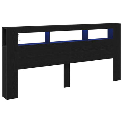 244878 - VIDAXL Koka e shtratit LED, ngjyrë lisi e zezë 220x18,5x103,5 cm, dru i projektuar