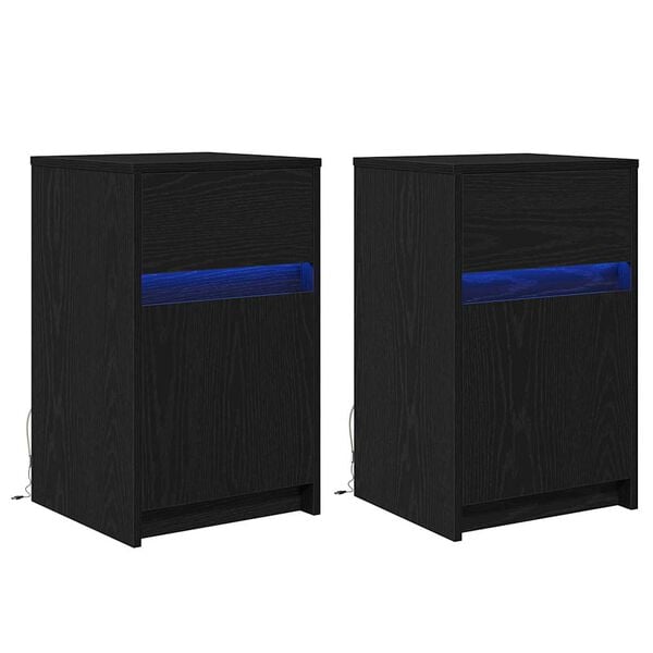291623 - VIDAXL Komodinë LED 2 copë lisi i zi 38 x 34 x 61 cm