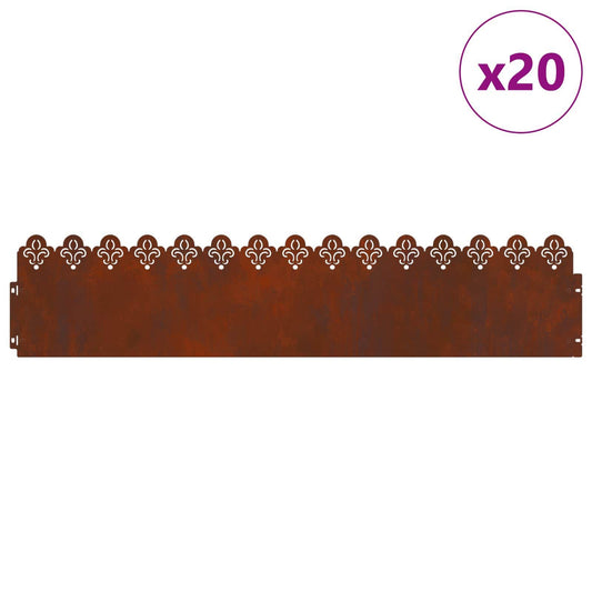 280657 - vidaXL Bordura për Kopsht 20 Copë, Çelik Corten me Pamje të Ndryshkur, 103 × 22 cm