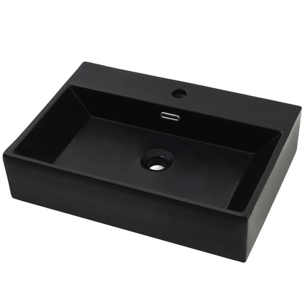 291016 - VIDA XL Lavaman me Vrimë Rubineti Qeramik i Zi 60,5x42,5x14,5 cm