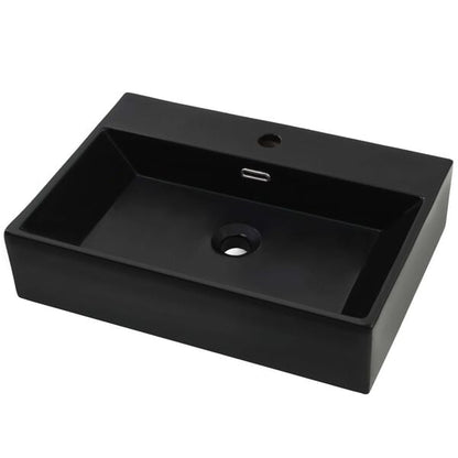 291016 - VIDA XL Lavaman me Vrimë Rubineti Qeramik i Zi 60,5x42,5x14,5 cm