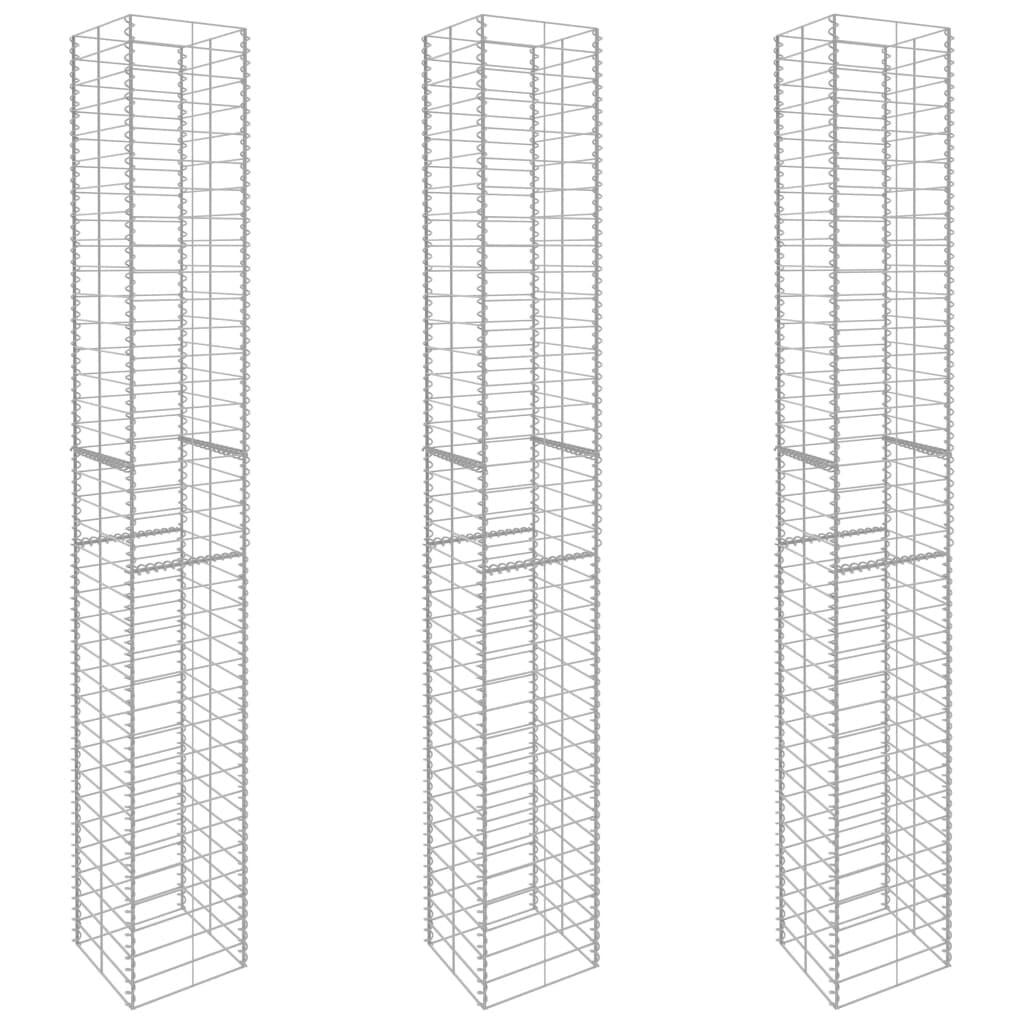 265011 - VIDAXL Shporta me gabion, 3 copë, celik i galvanizuar 25x25x197 cm