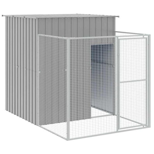 334048 - VIDAXL Shtëpi Qeni me Vrapim Gri e Çelët 165x251x181 cm Çelik i Galvanizuar