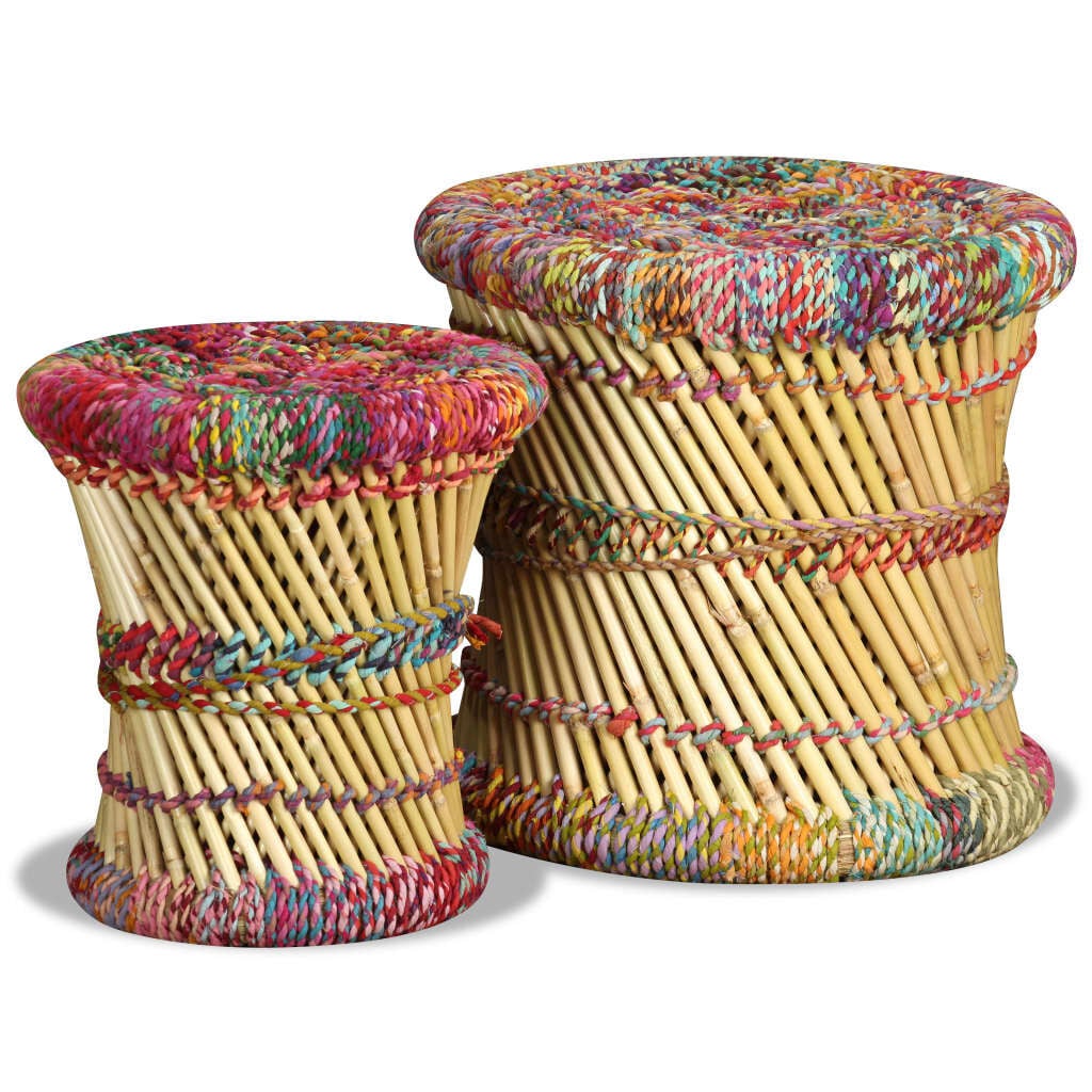 265062 - VIDA XL Karrige me Detaje Chindi, 2 copë, Bambu Shumëngjyrëshe