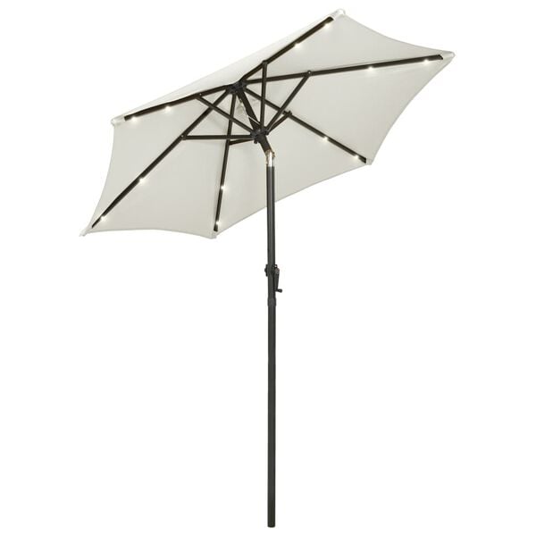 334075 - VIDAXL Çadër dielli për kopsht me drita LED, ngjyrë rëre, alumini 200x211 cm