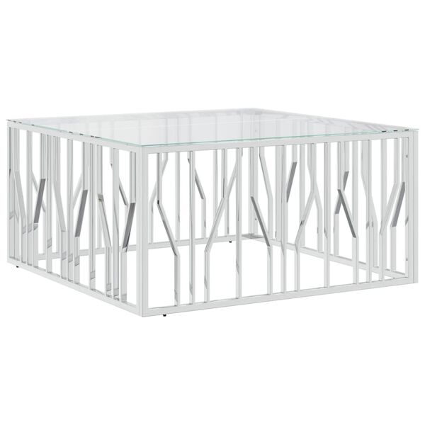 244519 - VIDAXL Tavolinë kafeje, 100x100x50 cm, prej çeliku inox dhe qelqi