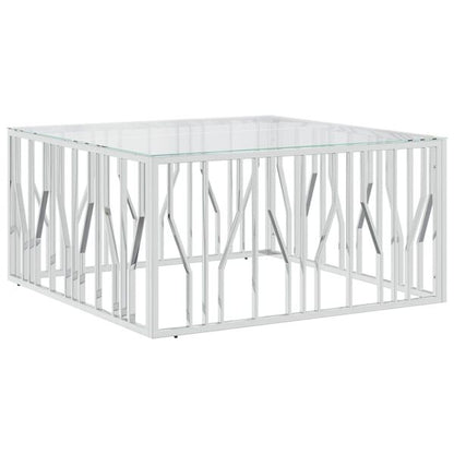 244519 - VIDAXL Tavolinë kafeje, 100x100x50 cm, prej çeliku inox dhe qelqi