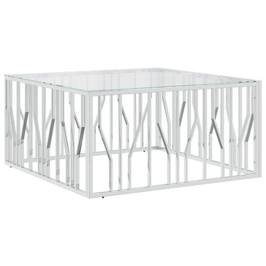 244519 - VIDAXL Tavolinë kafeje, 100x100x50 cm, prej çeliku inox dhe qelqi