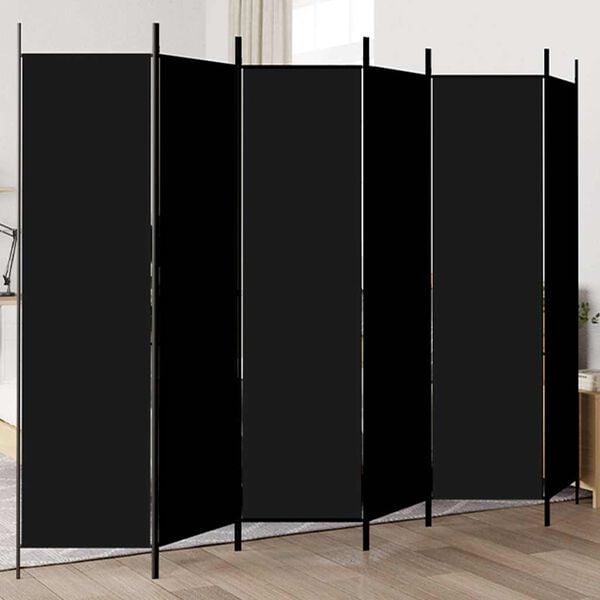 291171 - VIDAXL Ndarës Dhome me 6 Panele, Ngjyrë e Zezë 300x200 cm, Pëlhurë