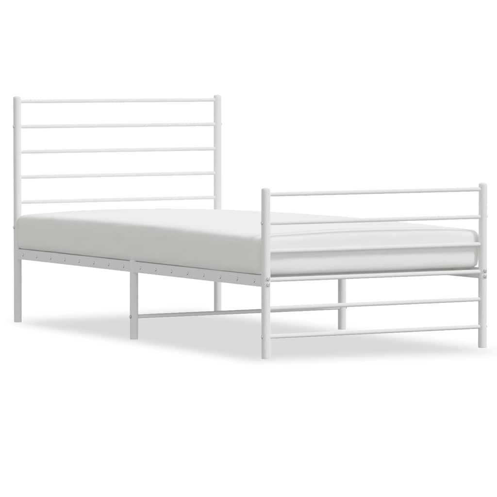 265190 - VIDAXL Kornizë shtrati metalik pa dyshek me mbështetëse për këmbët, e bardhë 100x190 cm