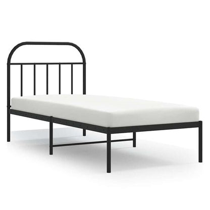 291195 - VIDAXL Kornizë shtrati metalike pa dyshek me dërrasë koke, e zezë 90x200 cm