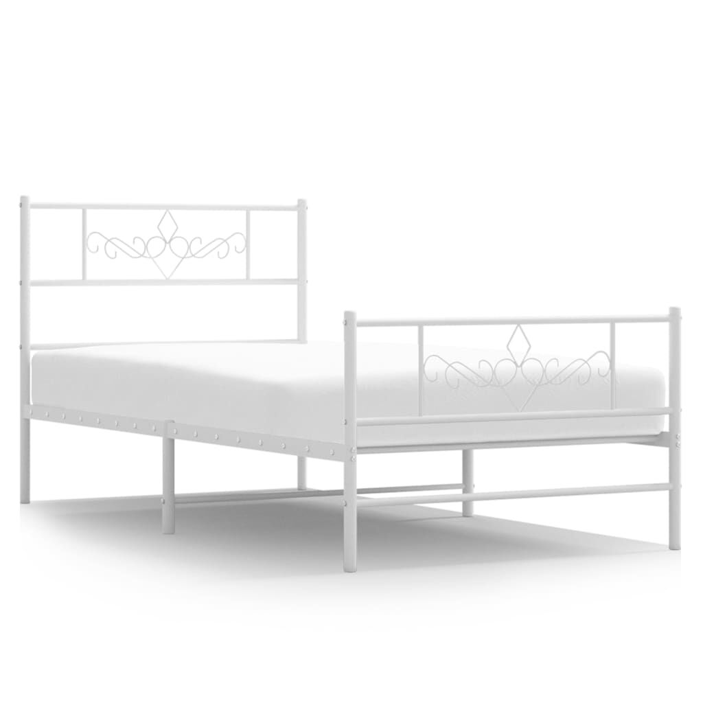 265196 - VIDAXL Kornizë shtrati metalik pa dyshek me mbështetëse për këmbët, e bardhë 75x190 cm