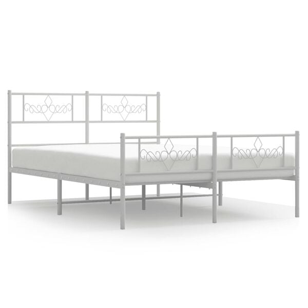 334151 - VIDAXL Kornizë shtrati metalik pa dyshek me mbështetëse për këmbët, e bardhë 120x200 cm