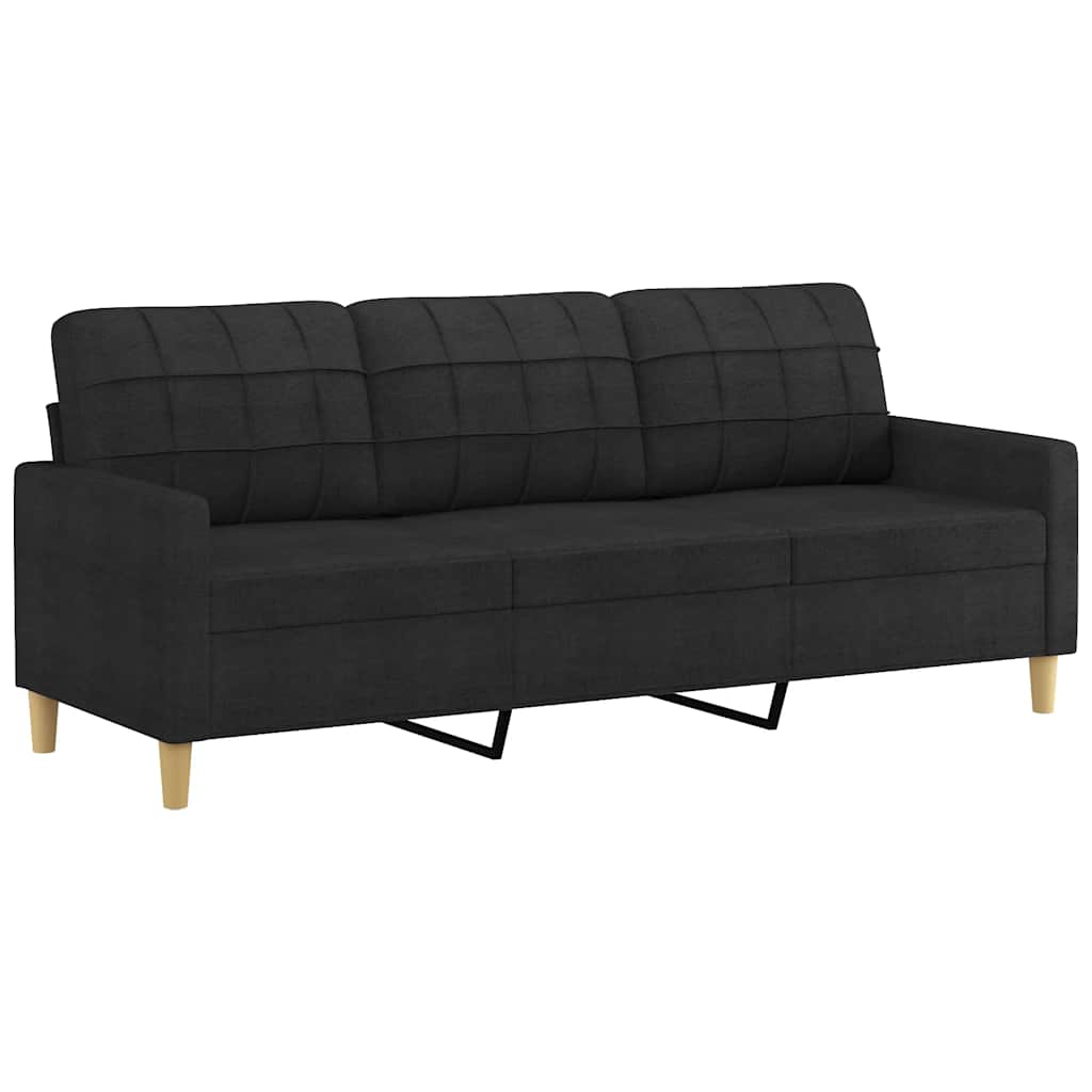 270044 - vidaXL Divan 3-ulësesh 180 cm – Pëlhurë e Zezë