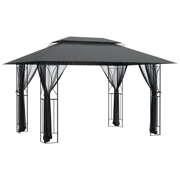 334155 - VIDAXL Gazebo me mure anësore Antracit 400x300x270 cm Çelik