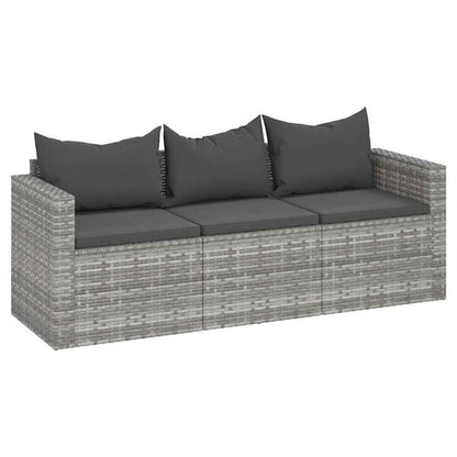333189 - VIDA XL Divan Kopshti me 3 Vende me Jastëkë, Gri Poliester, Ratan