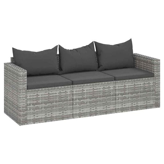333189 - VIDA XL Divan Kopshti me 3 Vende me Jastëkë, Gri Poliester, Ratan