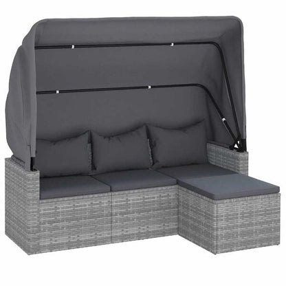 291209 - VIDA XL Divan Kopshti me 3 Vende me Çati dhe Mbështetëse Këmbësh prej Polietileni Ratan Gri