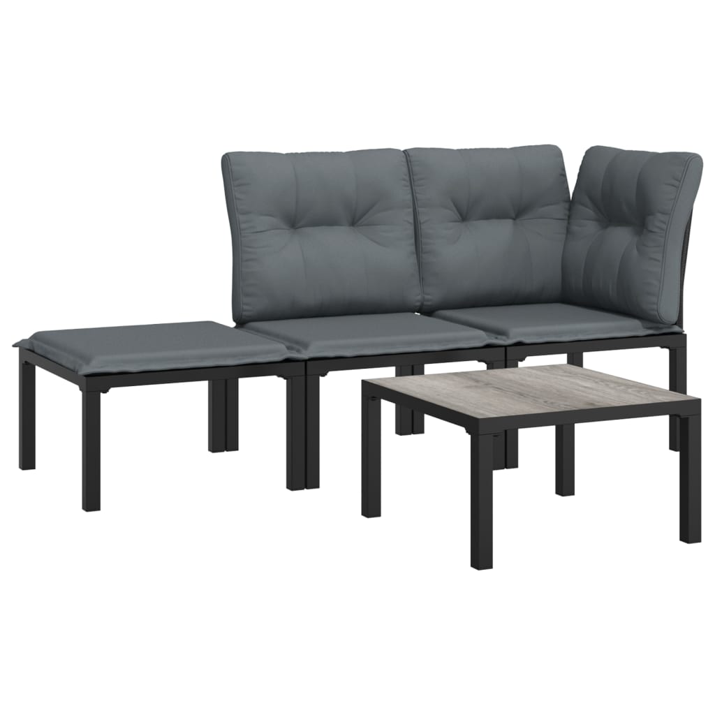 244560 - vidaXL Set Lounge për Kopsht 4 Pjesësh – Poliratan i Zi dhe Gri