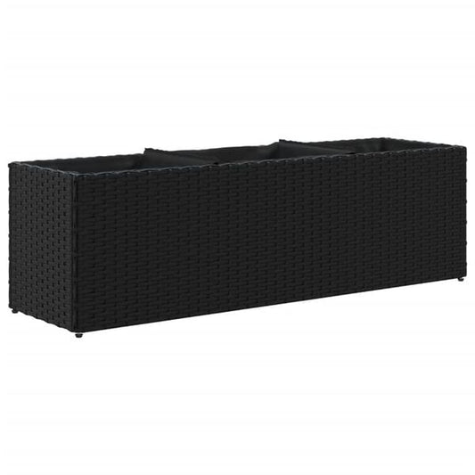 333420 - VIDAXL Vazo Kopshti me 3 Vazo, E Zezë 105x30x32 cm, Prerje Ratan Poliesteroli